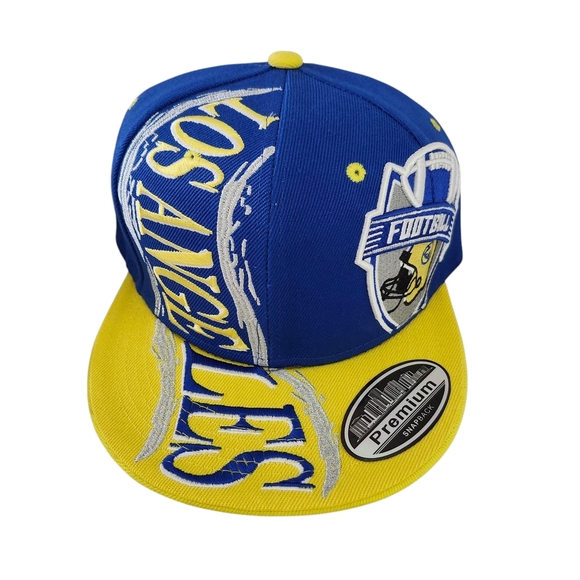 Men's Los Angeles Snapback Hat – Blue & Yellow Premium Cap with Football Graphic - Picture 1 of 11